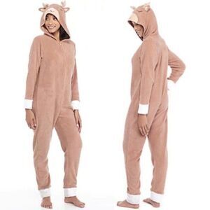 PJ Couture Hooded  Reindeer Jumpsuit One Piece Size Small